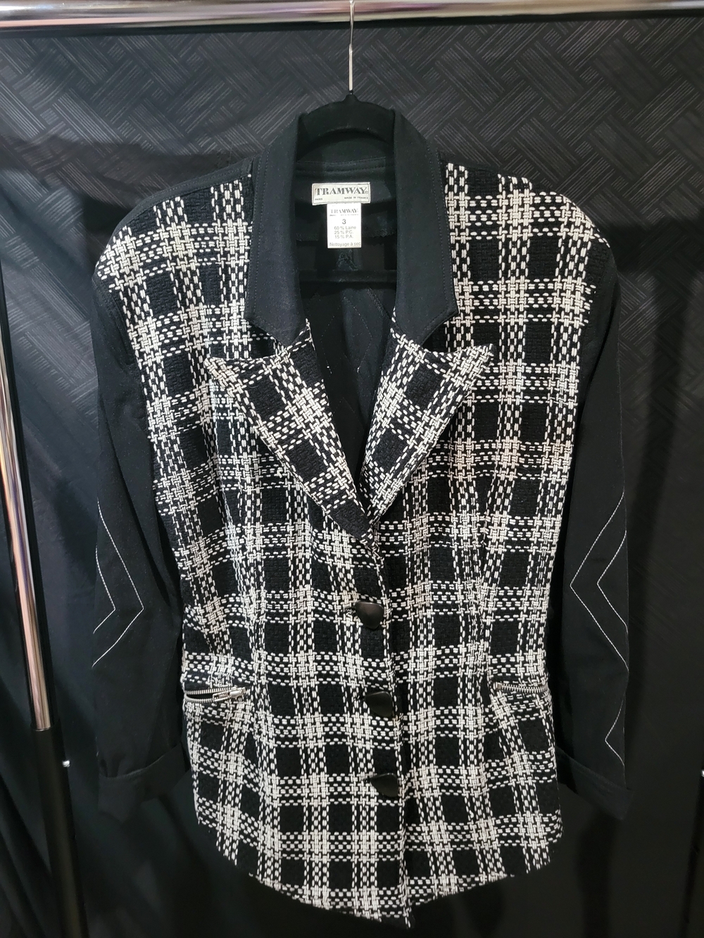 COUTURE  Paris France French Tramway Vintage Black And White Jacket Size 3